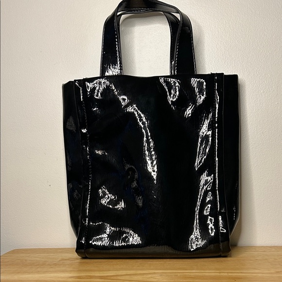Sleek Black Patent Tote Bag - Picture 1 of 6